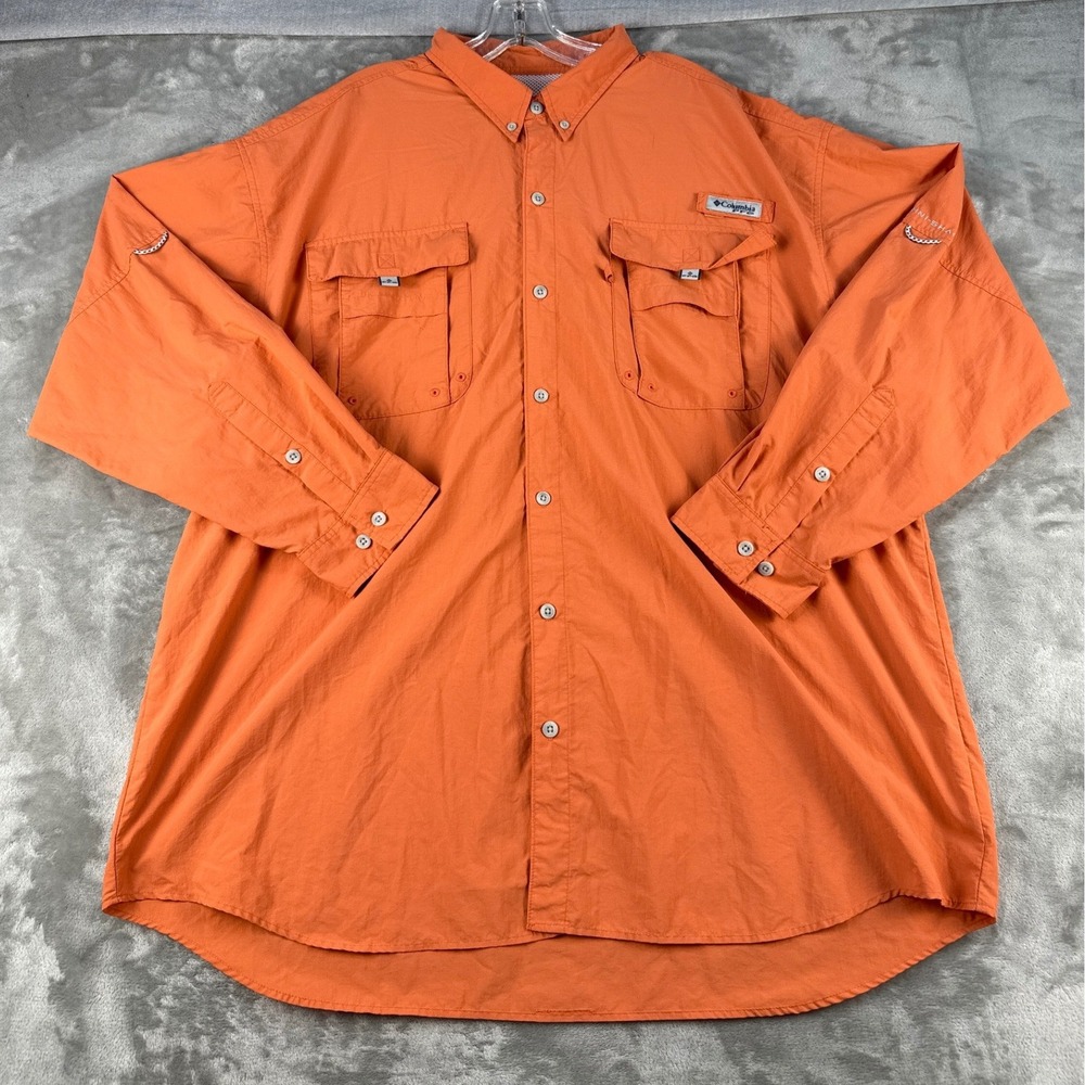 Columbia Fishing Shirt Mens XL Bahama II Orange Long Sleeve Vented
